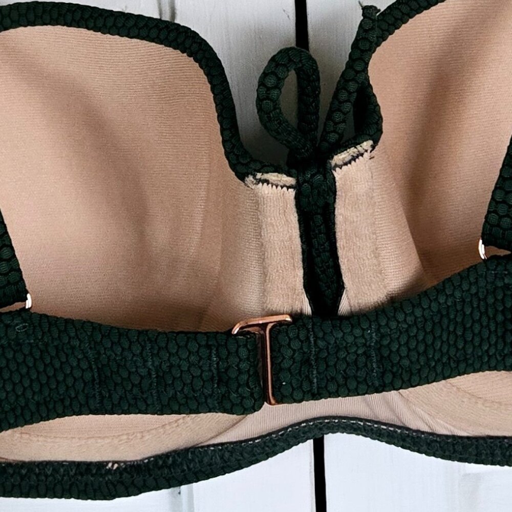 NWOT SHADE & SHORE LIGHT LIFT TIE FRONT KEYHOLE TEXTURED GREEN BIKINI TOP 34B - Picture 7 of 7